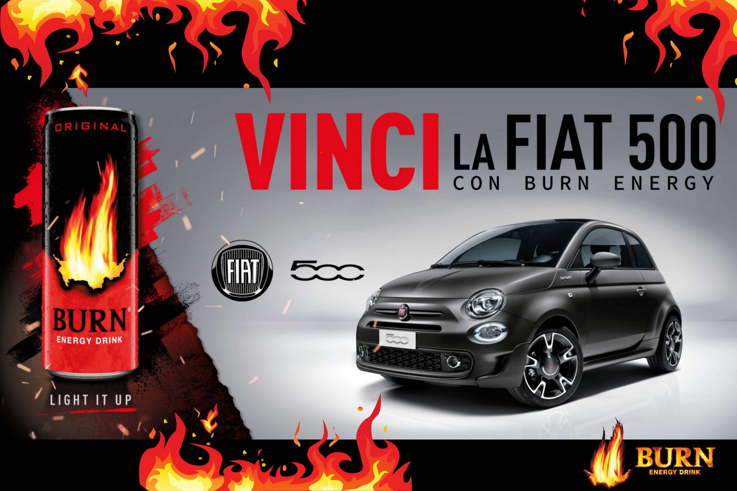 Concorso “Con Burn vinci la fantastica auto ibrida”: FIAT 500 S9 SPORT Hachback Hybrid
