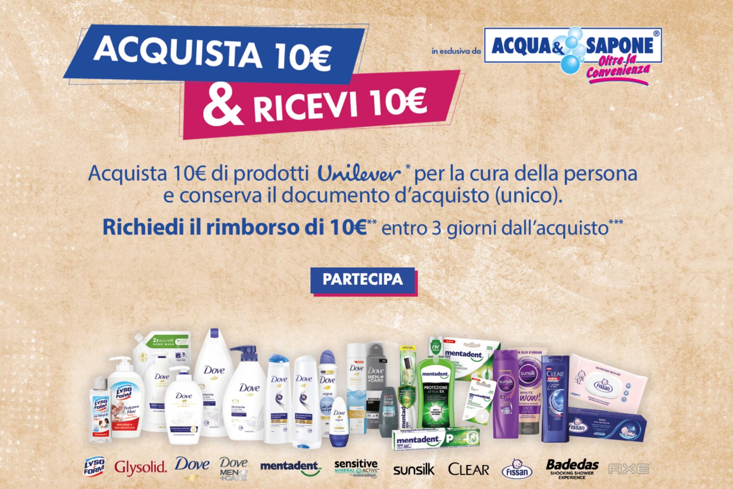 Cashback “Acquista e ricevi” by Unilever: con una spesa di 10€ riceverai il rimborso di 10€