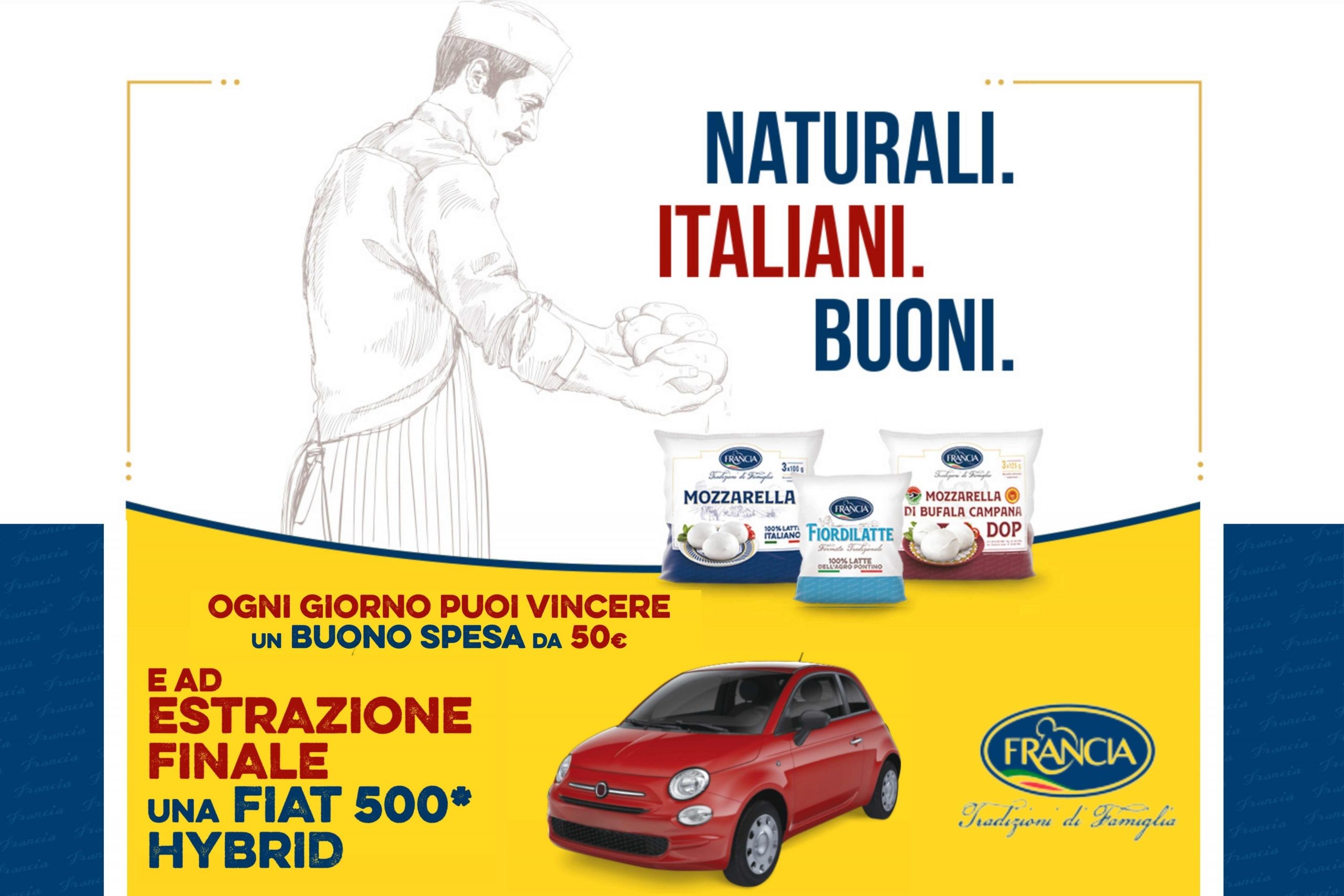 Concorso “Naturali, Italiani, Buoni”: come vincere buoni spesa da 50€ e una FIAT 500 Hybrid