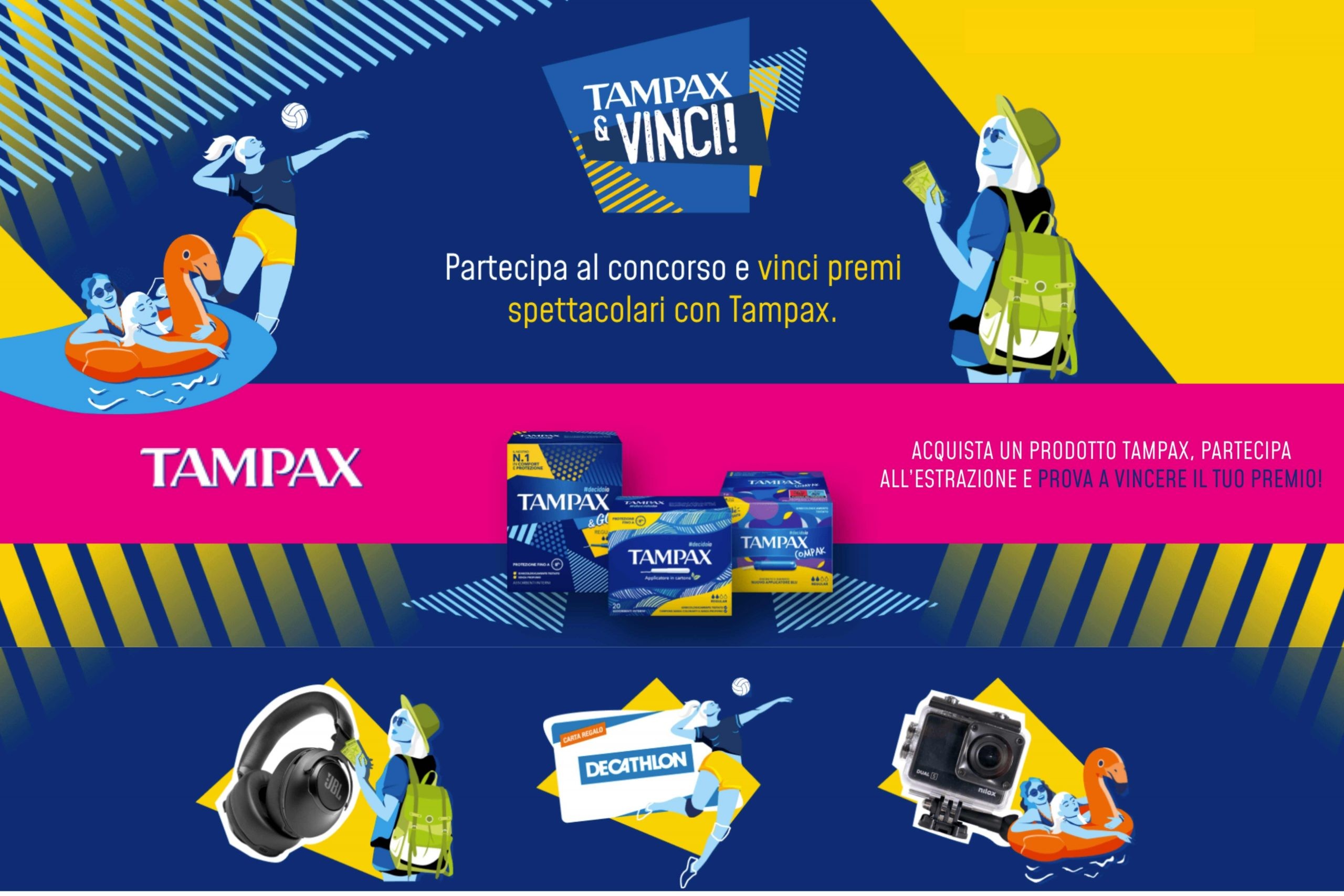 Concorso “Tampax e Vinci 4ª edizione”: vinci un premio tra cuffie JBL, Action cam Nilox o carta Decathlon a tua scelta